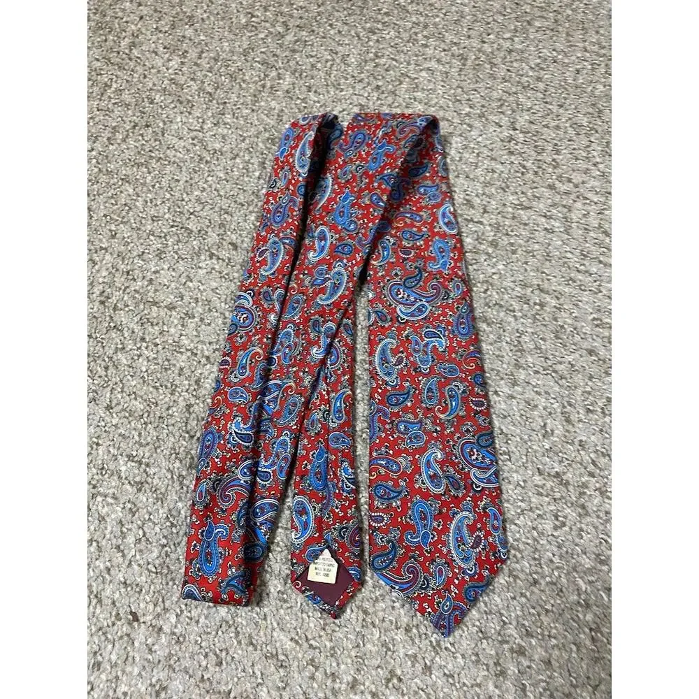 VTG Paisley Tie Mens Ketch 80s Retro Formal Wedding Office Suit Red USA